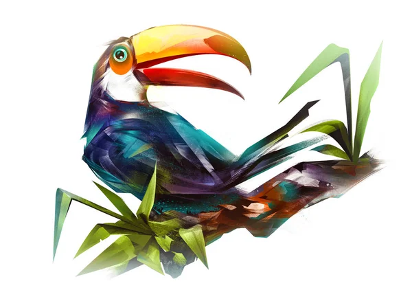 Schizzo Uccello Toucan Ramo Uno Sfondo Bianco — Foto Stock