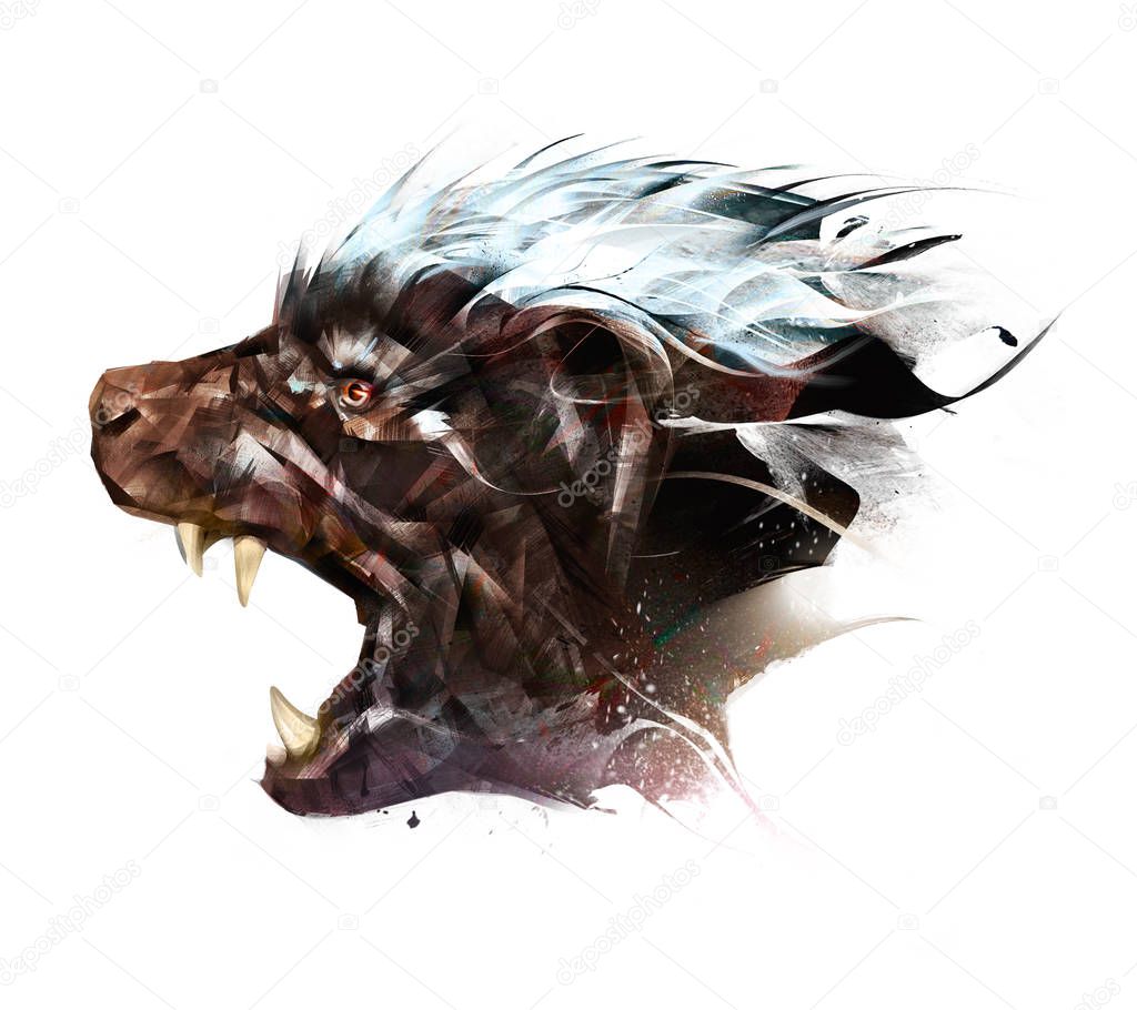 Sketch grin animal honey badger side view isolated on white background