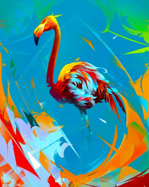 arka plan boyalı parlak flamingo kuşu