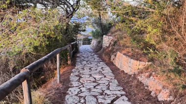 Huzurlu yeşilliklerde zarifçe dolanan büyüleyici, resimsel taş bir yol, huzurlu yürüyüşler için mükemmel.