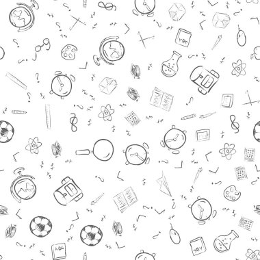 Okuldaki sorunsuz vektör kalıbına dönelim. Tekstil kumaş tasarımı, ambalaj kağıdı ve web sitesi duvar kağıtları için iyidir. Vektör illüstrasyonu.