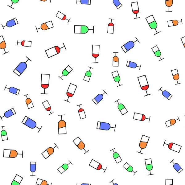 Flat style seamless pattern of wine glasses. Concept for fabric and paper, surface textures.Vector illustration