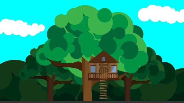 Illustration Haus auf einem Baum — Stockvektor