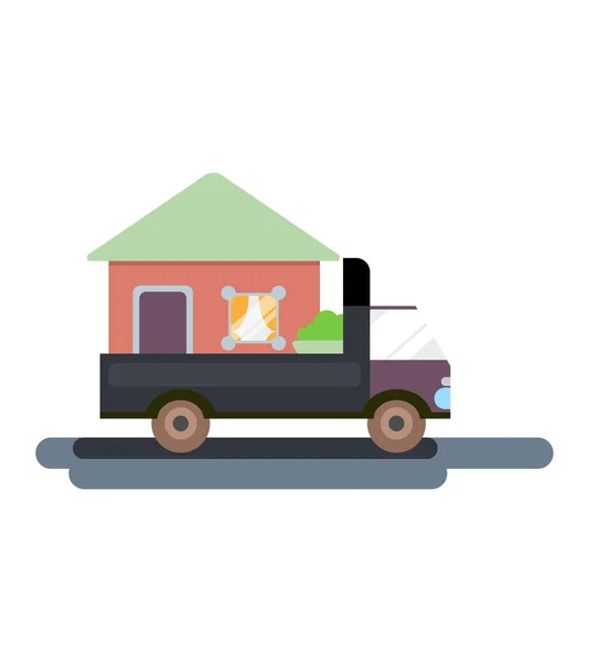 The truck is carrying a house with things — Stock Vector