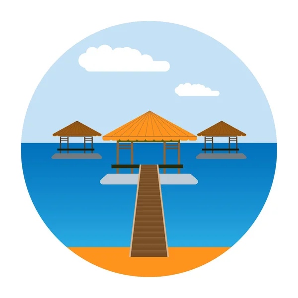 Three bungalows at the edge of the sea — Stock Illustration Three bungalows at the edge of the sea Royalty Free Stock Vectors