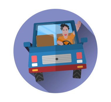 Arka plan: neşeli adam düz bir tarzda bir araba