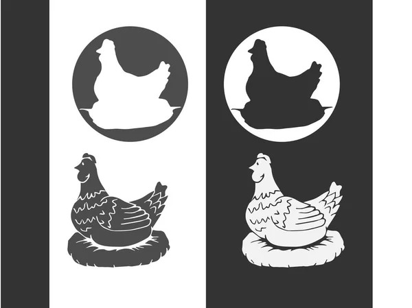 Gallina, pollo. Logo vintage, stampa retrò, poster per macelleria, silhouette gallina . — Foto Stock