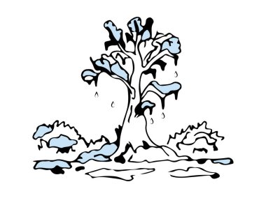 Eritme kar ve buzlu bahar ağacı.