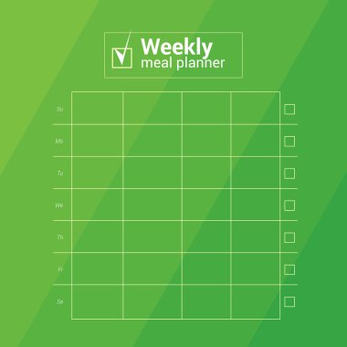 Renkli haftalık takvim, yemek menü planlama. Kahvaltı Öğle yemeği akşam yemeği.