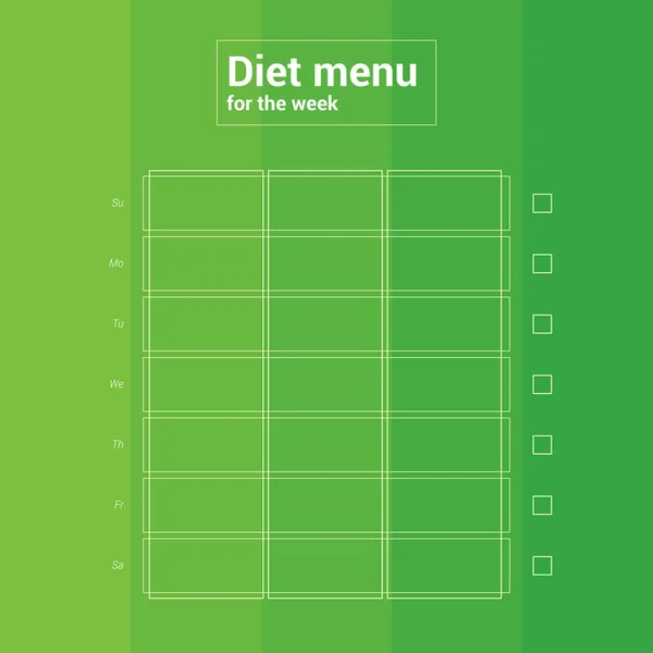 Colorful weekly calendar, meal planning menu. Breakfast lunch dinner.