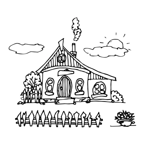Une maison dessinée à la main dans un style de dessin animé mignon. croquis moderne d'un bâtiment. Vieilles maisons, bâtiments municipaux. Illustration vectorielle créative . — Image vectorielle