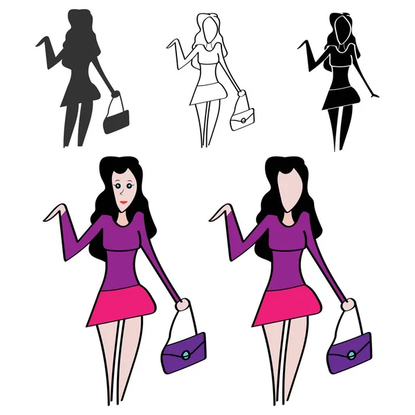 Le ragazze con una borsa vanno a fare shopping. illustrazione . — Foto Stock
