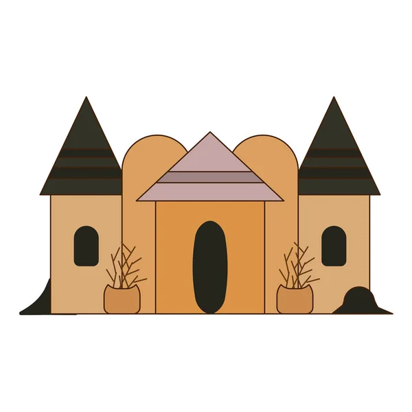 Maisons et logements nationaux africains. Cabanes dans un village africain. Style ligne plate. Illustration vectorielle — Image vectorielle