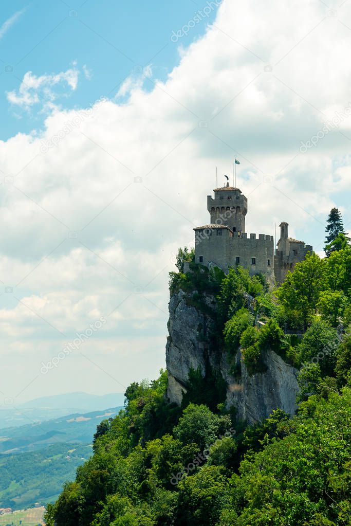 Fortress Guaita on Mount Titano is the most famous tower of San Marino, Italy.