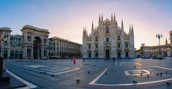 stock image Milan, Italy - August 27 2018: Duomo on a summer morning day. Panorama photo.