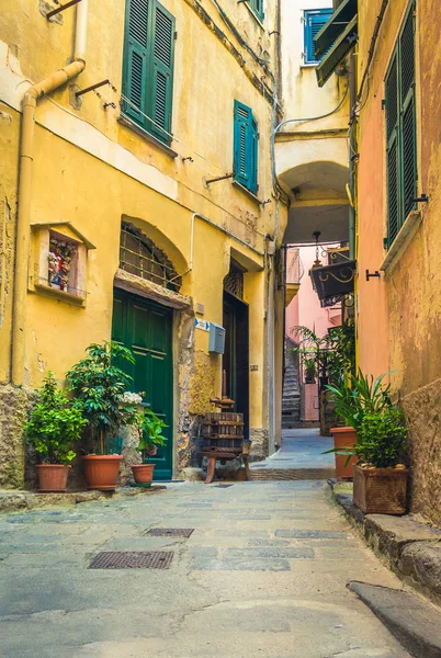 Bir yaz günü Vernazza, İtalya geleneksel sokak.