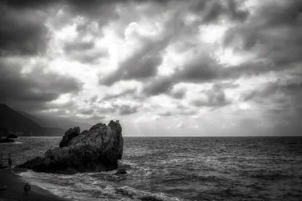 Beach Summer Day Monterosso Mare Italy Photo Balck White — Stock Photo, Image