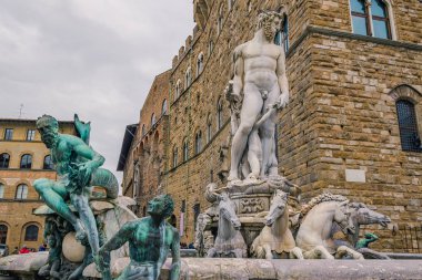 ünlü Neptün Çeşmesi olarak piazza della signoria, florence, İtalya