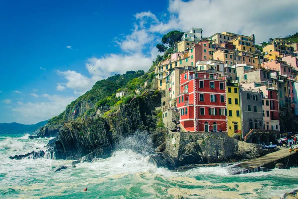 Ріомаджоре Італія Квітня 2016 Прекрасний Вид Місто Manarola Одним Яти — стокове фото