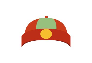 kırmızı şapka bereli yün şapka örgü şapka emoji sembolü simge vektör illüstrasyonu izole düz kafatası kapağı