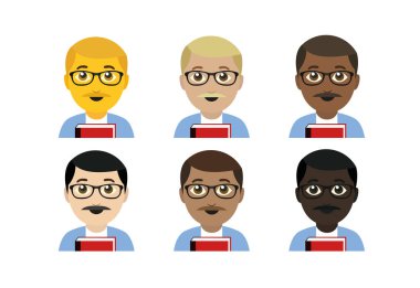 Öğretmen karatahtasında kitap eğitimi veren erkek emoji sembolü işaret sembolü illüstrasyonu izole edildi.