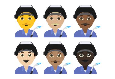 Fabrika işçisi kişi kaynak yapıyor silah emoji sembolü simge vektör çizimi izole edilmiş düz