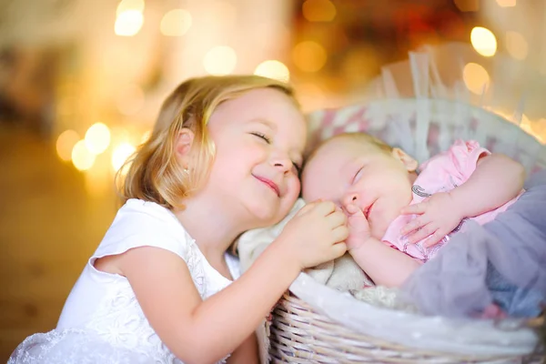 Meisje Houdt Haar Hand Zachtjes Snuggles Omhoog Naar Haar Kleine — Stockfoto