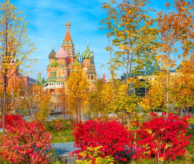 St. Basil's Cathedral on Red Square in Moscow on a bright autumn day clipart