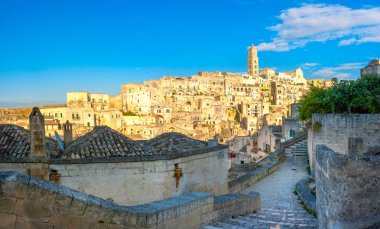 Matera antik şehir panoraması. İtalya