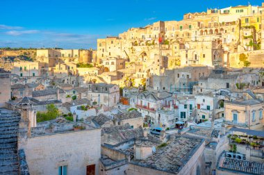Matera, İtalya'nın görkemli Ortaçağ kenti Panoraması. Europe