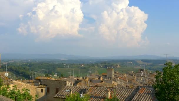 Panorama Toskáného Údolí Při Západu Slunce Mnoho Vil Guest Kopcích — Stock video