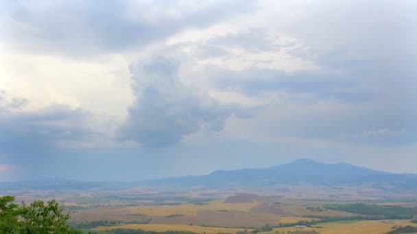 托斯卡纳山谷的全景 覆盖着成熟小麦田的丘陵 意大利 — 图库视频影像