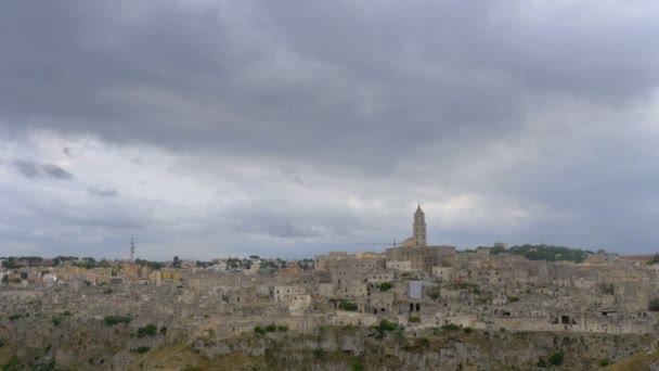 Panorama Medieval City Matera Evening Italy Europe — Stock Video