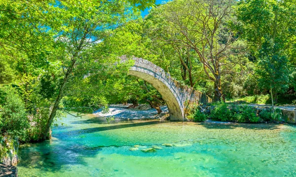 Vue Vieux Pont Pierre Noutsos Situé Dans Centre Grèce Zagori — Photo