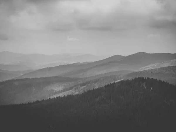 Black and white panorama of the mountains