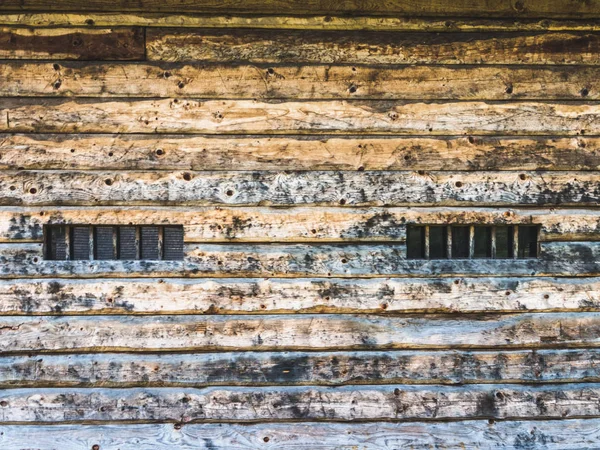 Mur Une Grange Bois Avec Fenêtres — Photo