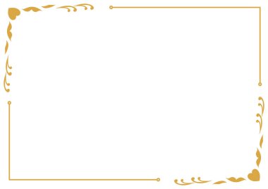 Güzel ve zarif bir dekoratif köşe çerçevesi stilize edilmiş altın bir kalp ve çiçekli girdap tasarımı içerir.