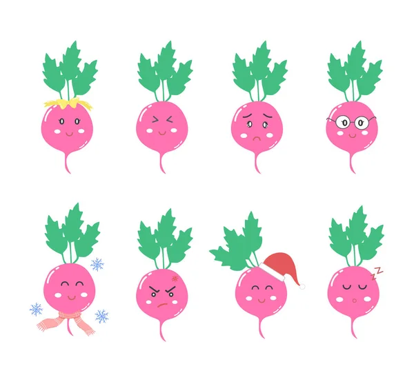  Tatlı Kawaii sebzeleri Pancar Çizgi Filmleri Set, pastel renk, gülen yüz karakteri