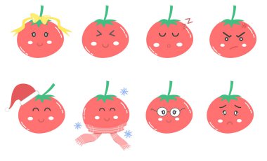 Tatlı Kawaii sebzeleri Bell Pepper Çizgi Film İllüstrasyonu Set, pastel renk, gülen yüz karakteri