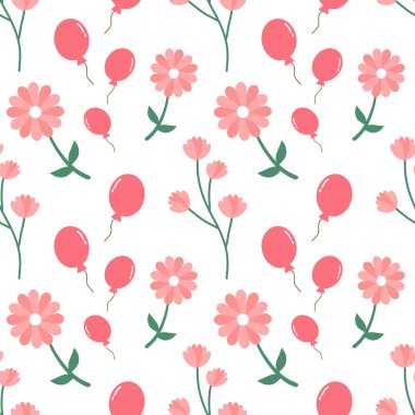 Sevimli çiçek ve balon dikişsiz desen