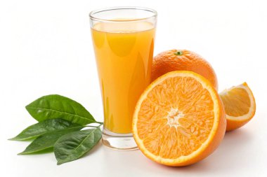 Bardak portakal beyaz arka plan üzerinde ile taze meyve suyu