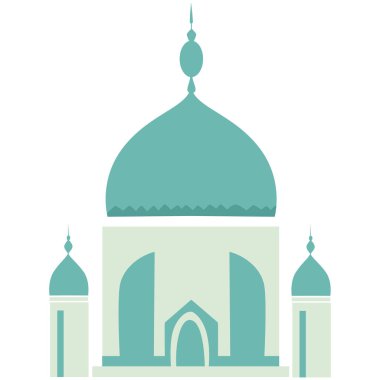 2d büyük kubbeli cami iki minareli, ramazan ve bayram için İslami mimari, kutsal dua sembolü, hilal ayı, parlayan yıldız ve şenlikli gece dekorasyonu..