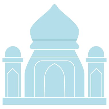 2d iki minareli büyük yeşil cami, Ramazan Kareem için parlayan İslami mimari, bayram kutlaması, kutsal gece, hilal ay, yıldız, dua ve şenlik detayları..