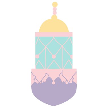 2D pastel renkli asılı lamba, İslami ramazan süsü, bayram şenliği, kutsal gece parıltısı, dua kutlaması, yumuşak stil dini ayrıntılar..