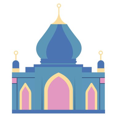 2D Mor Cami Kubbe ve minareler, İslami mimari, ramazan kutsal gecesi, bayram duası, dekorasyon kutlamaları ayrıntıları.