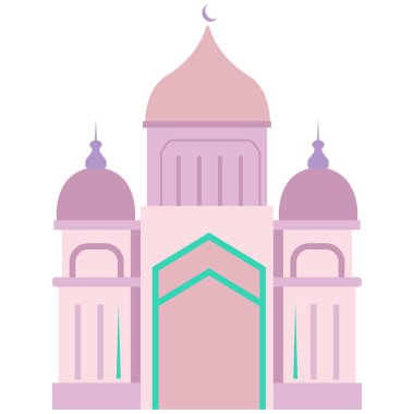 2d mor pembe cami üç kubbeli, Ramazan etkinlikleri için düz stil İslami bina, bayram kutlamaları, Müslüman festivalleri, toplantılar ve arka plan.