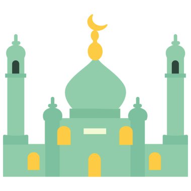 2d adaçayı yeşili cami tasarımı, düz stil İslami mimari tasarımı Ramazan etkinlikleri, bayram festivalleri, Müslüman kutlamaları ve arka planlar için mükemmel..