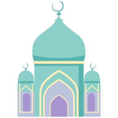 2D resimli büyük kubbe camii Tosca renginde, düz stil İslami bina tasarımı ramazan etkinlikleri, bayram festivalleri, müslüman toplantıları ve arka plan için mükemmel..