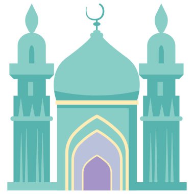 2D illüstrasyon tosca soğan kubbesi cami tasarımı, düz stil İslami bina. Ramazan kutlamaları, bayram festivalleri, Müslüman etkinlikleri, toplantılar ve arka plan için mükemmel..