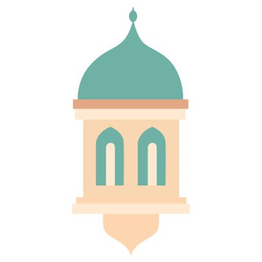 Ramazan kutlamaları için 2D illüstrasyon küçük fener tasarımı, düz stil parlayan ışık dekorasyonu bayram festivalleri, İslami toplantılar, Müslüman partileri ve arka planlar için mükemmel..